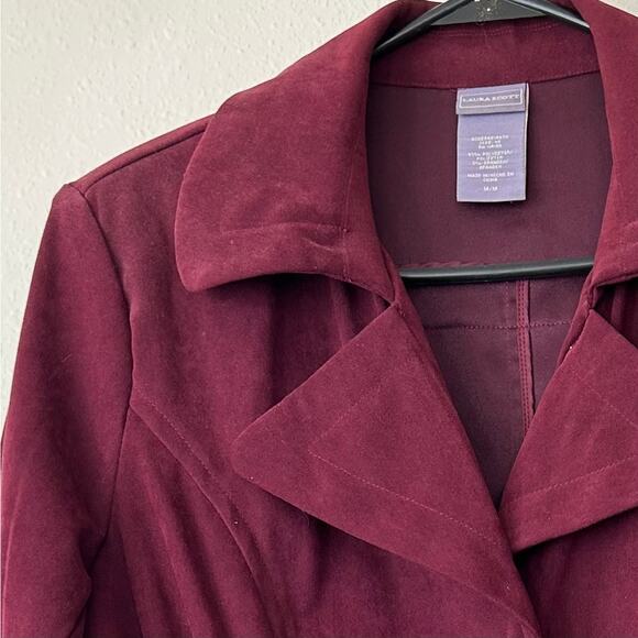 Vintage Laura Scott Blazer tie belt faux suede office career Y2K fall winter M - Picture 5 of 10